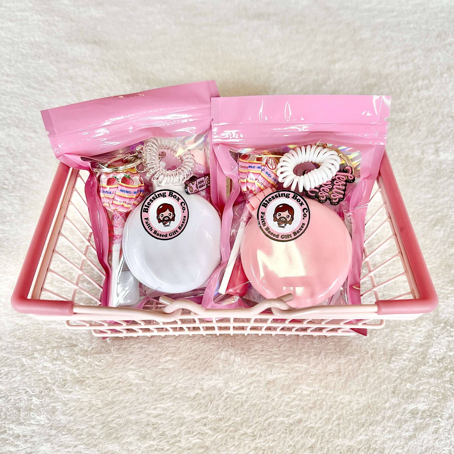a pink christian surprise gift bag for girls