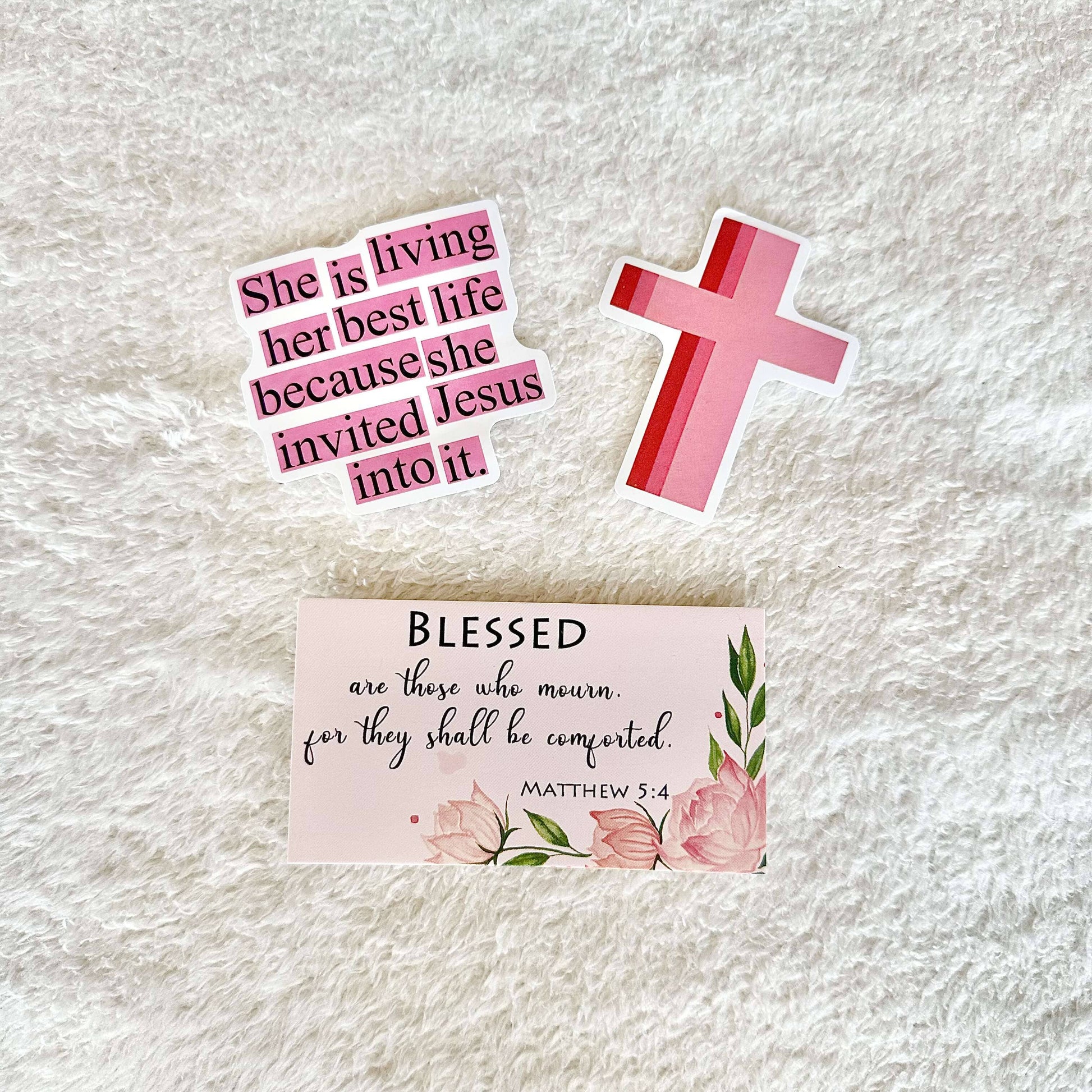 christian faith based stickers and a scripture card